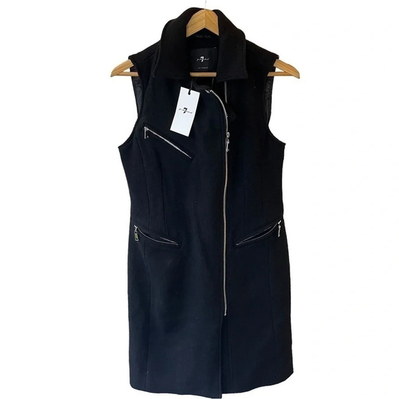 NWT 7 for all Mankind Motorcyle Long Asymmetrical Zip Vest Size X-Small - Picture 2 of 8